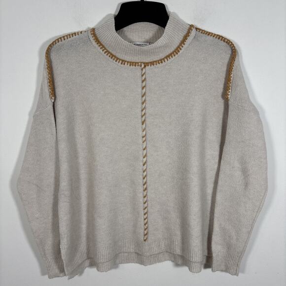 Staccato Sweater Oatmeal Beige Brown Contrast Stitching Seams Small Fall - Picture 8 of 8
